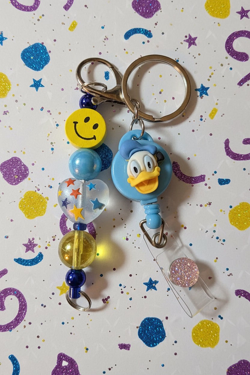 Beaded Badge Reel Character Keychain
