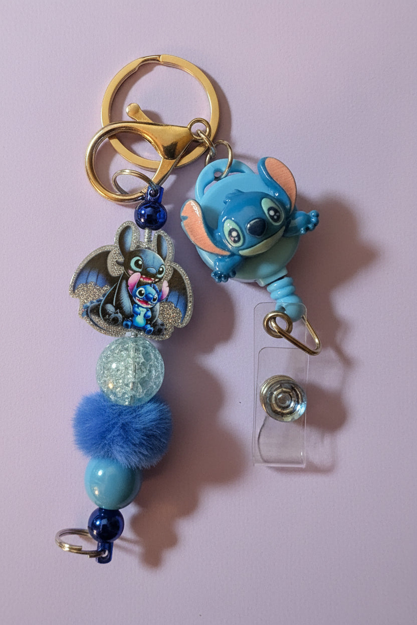 Beaded Badge Reel Character Keychain