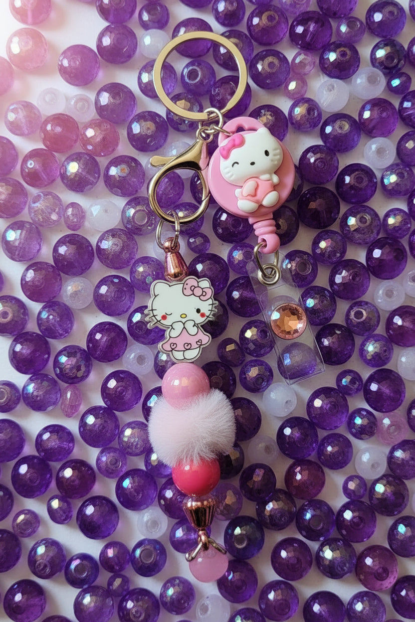 Beaded Badge Reel Character Keychain