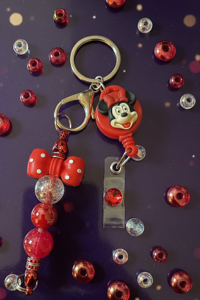 Beaded Badge Reel Character Keychain