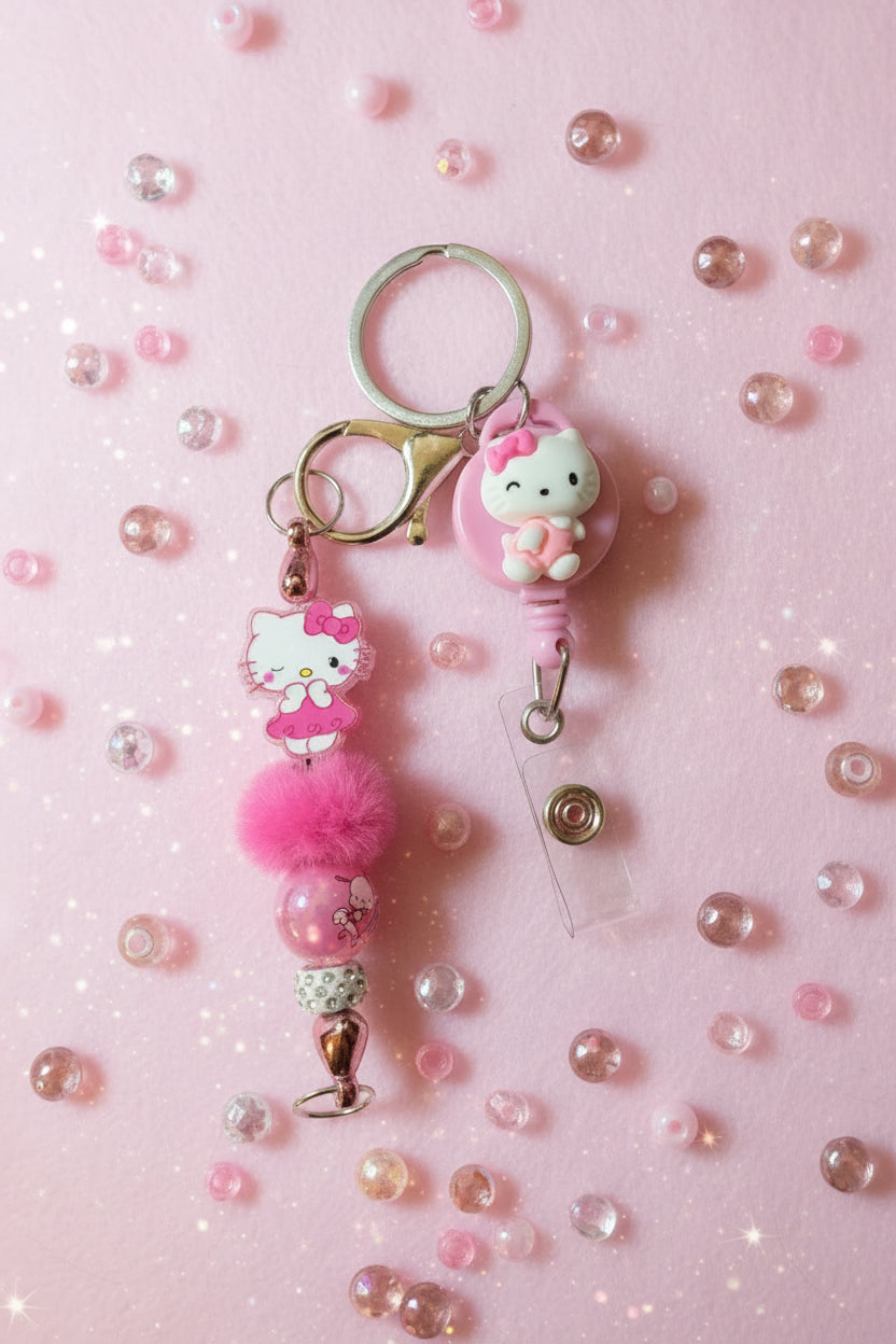 Beaded Badge Reel Character Keychain