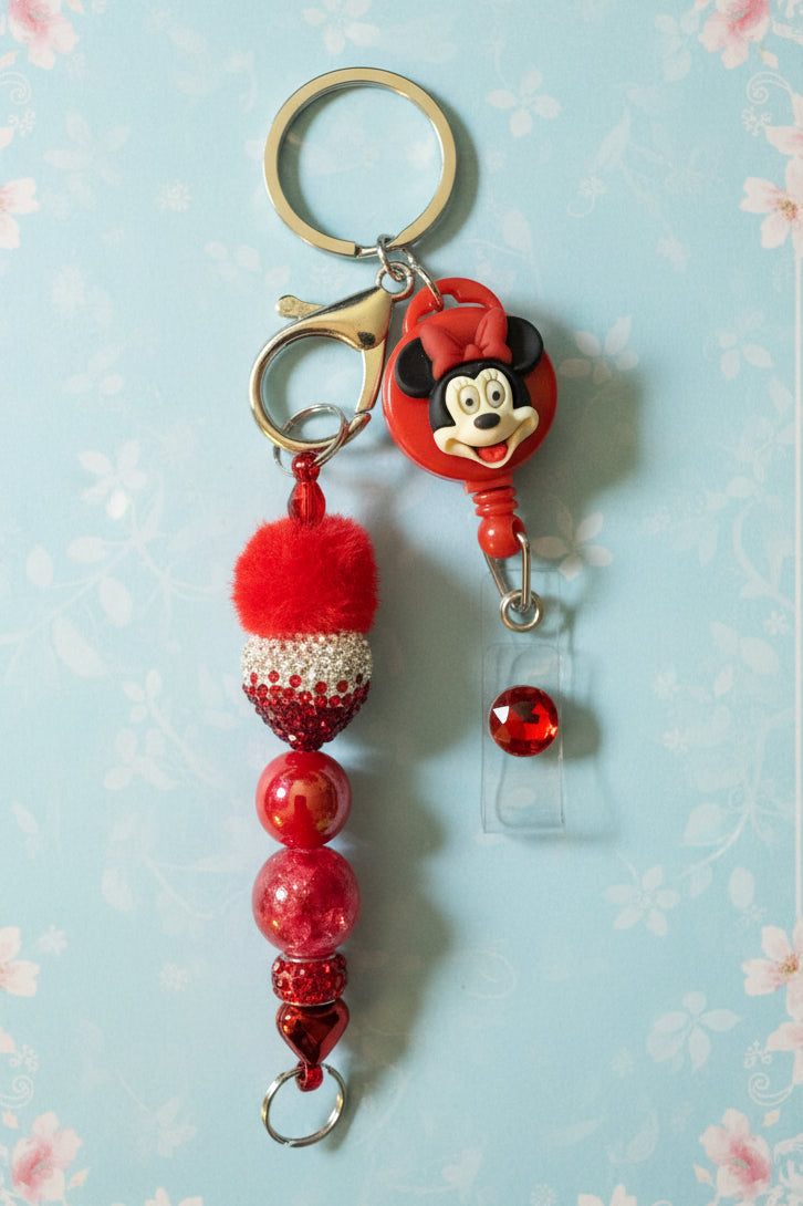 Beaded Badge Reel Character Keychain