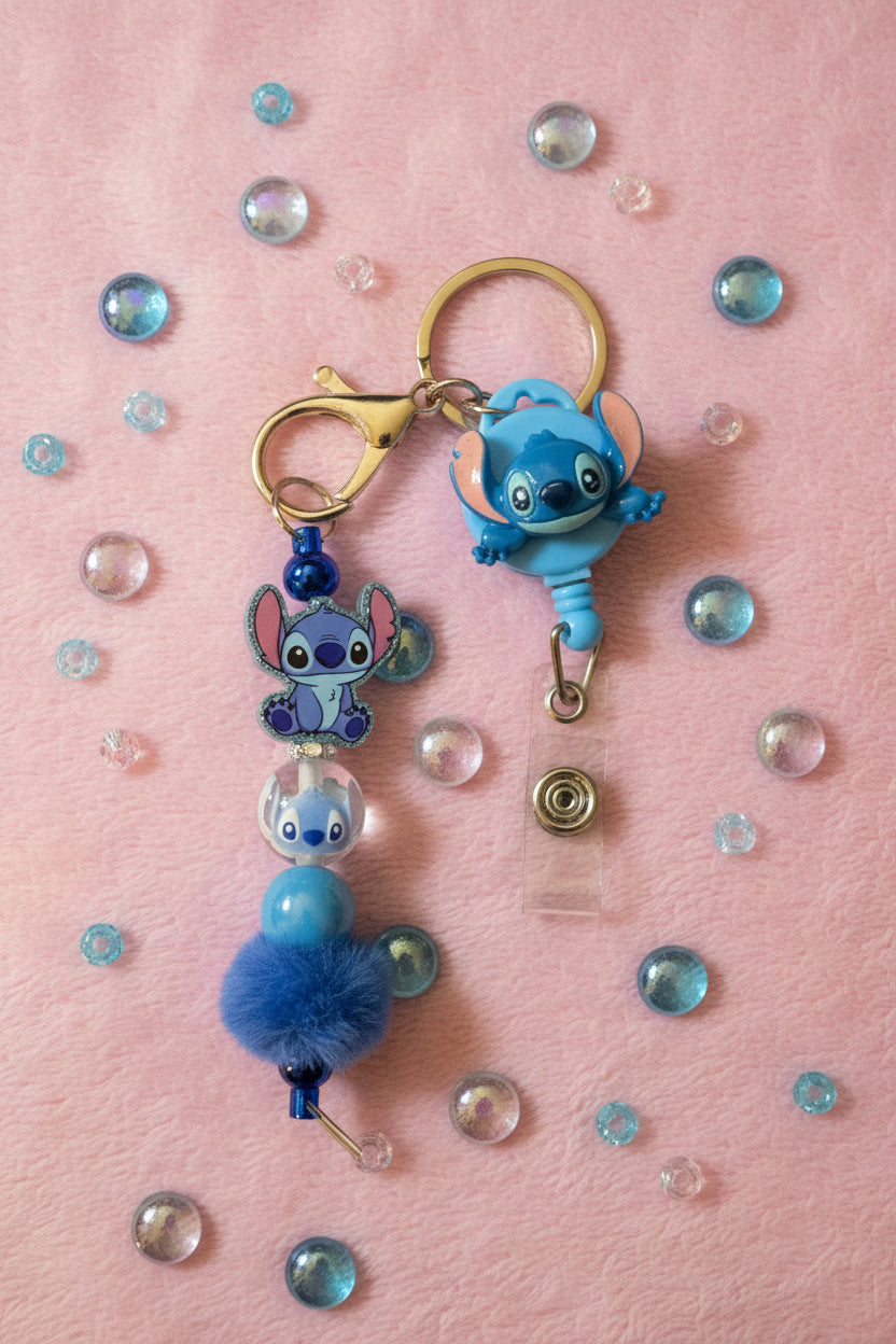 Beaded Badge Reel Character Keychain